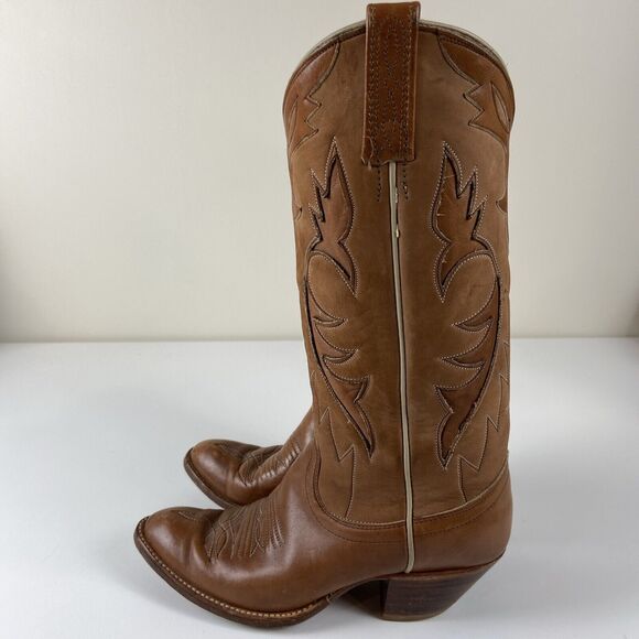 Dan Post Women's Boot Size 7.5 C Western Cowboy Boots Tan Brown 2 Tone Leather - Picture 4 of 14